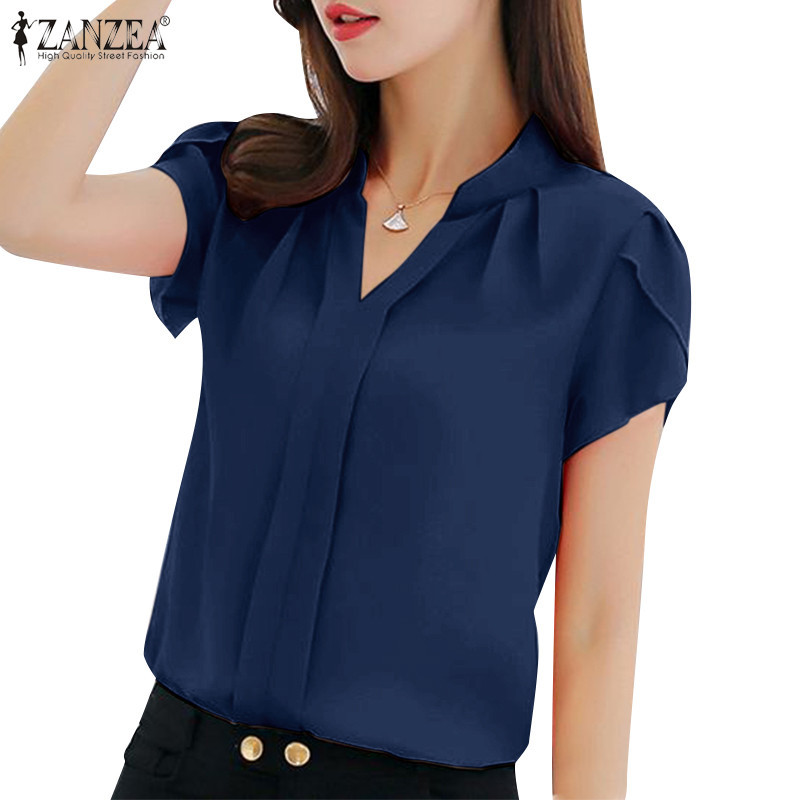 Zanzea เสื้อเบลาส์ลําลอง คอวี แขนคลุม สีพื้น สไตล์เกาหลี สําหรับผู้หญิง