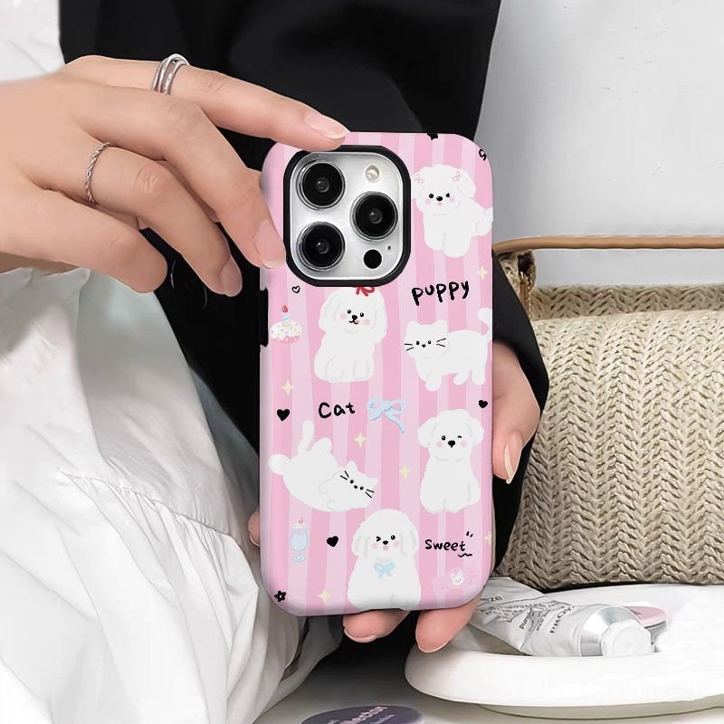 เคสโทรศัพท์มือถือ ฟิล์มสองชั้น ขอบกลม ลายแมว หัวใจ แวววาว รวมทุกอย่าง สําหรับ Apple 15 14Pro 13Pro RKU0