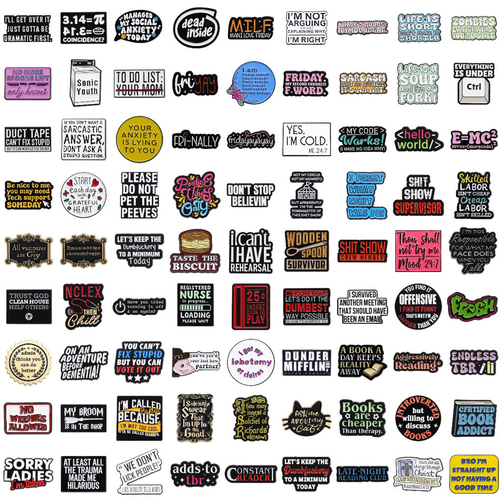 82 รูปแบบใหม่ ตลก ภาษาอังกฤษ ข้อความ เคลือบ เข็มกลัด สร้างสรรค์ แท็กคําคม โลหะผสม ป้ายแฟชั่น พิน เครื่องประดับ ของขวัญ