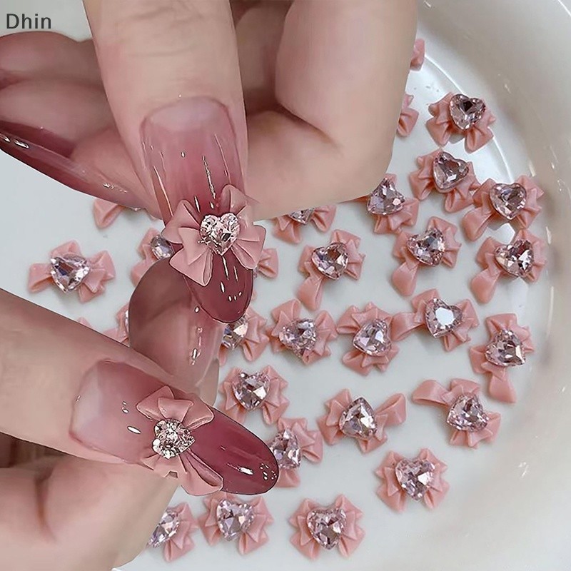 พลอยเทียมเรซิ่น รูปโบว์ 3D สําหรับตกแต่งเล็บ 10 ชิ้น