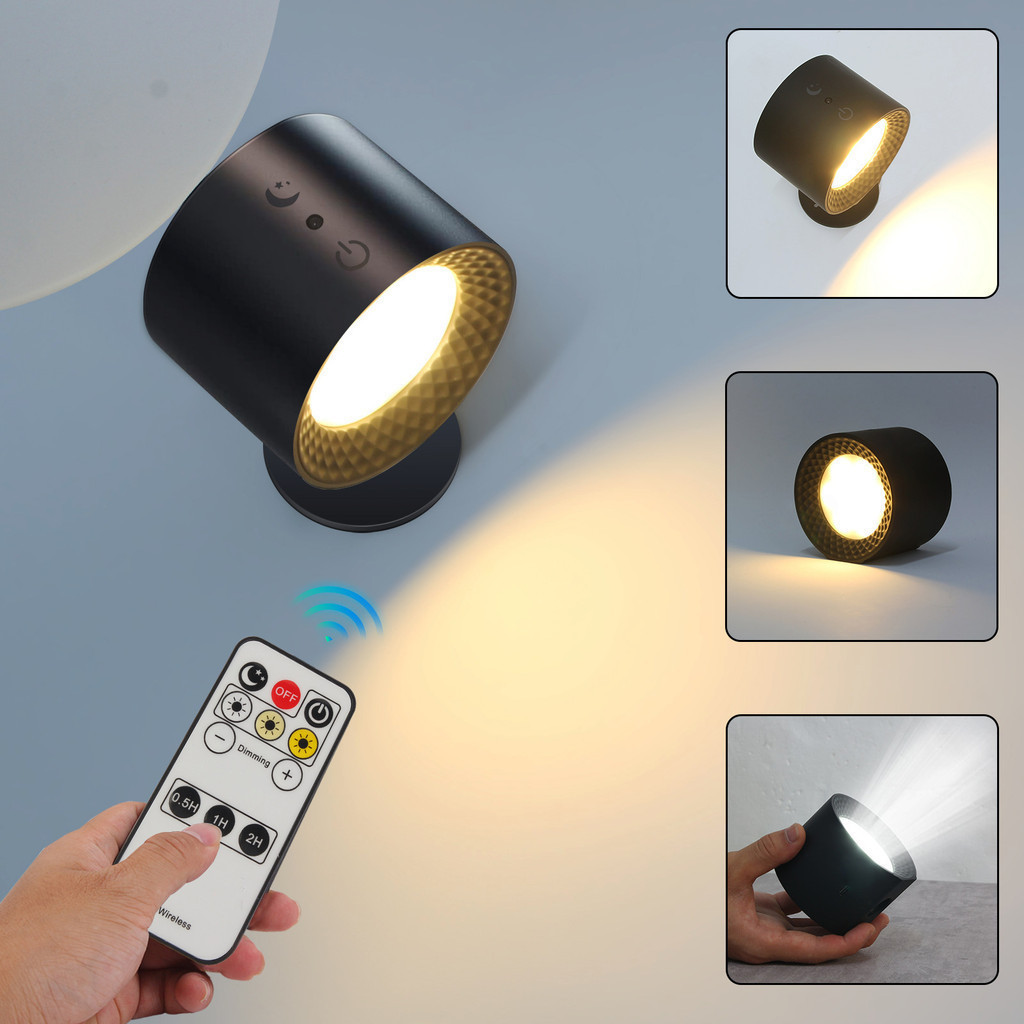 พร้อมรีโมทควบคุม3 สี LED สปอร์ตไลท์ โคมไฟดาวน์ไลท์ led Downlight ไฟดาวน์ไลท์ โคมไฟเพดาน สปอตไลท์แบบพับได้ในร่มสำหรับห้องนั่งเล่นห้องครัวและร้าน โคมไฟสปอตไลท์ ไฟ LED ห้องนอน, ชาร์จ USB, หรี่แสงได้ 360 องศา, ไฟห้องนอน