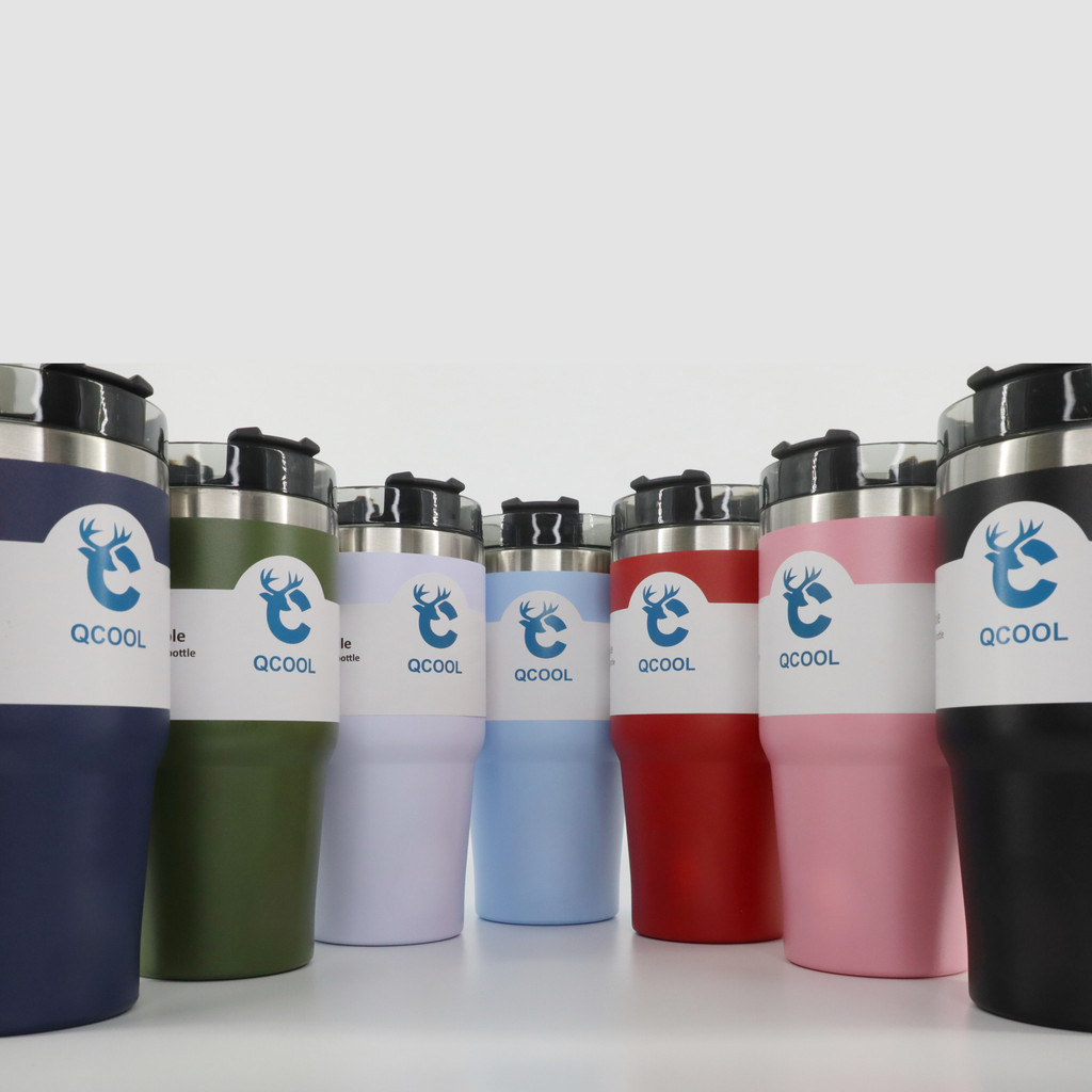 QCOOL แก้วน้ำเก็บความร้อน/เย็น สแตนเลสขนาด 20oz 30oz ผิวเนื้อทราย สแตนเลส 304