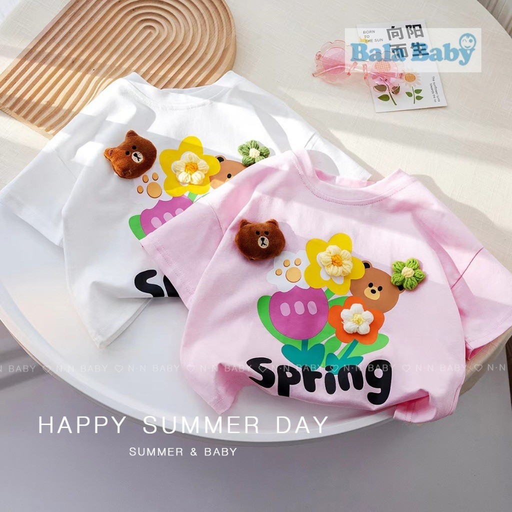 เสื้อยืดเด็ก เสื้อคอกลม สำหรับเด็กผู้หญิง ลายน่ารักๆ ผ้าผสมcotton DXT43