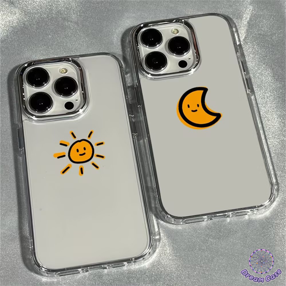 คู่รัก ที่เรียบง่ายน่ารักดวงอาทิตย์ตลกดวงจันทร์เคส iphone 11 7Plus 16 15 14 13 12 Pro Max 16 7 8 15 Plus XR X XS Max SE