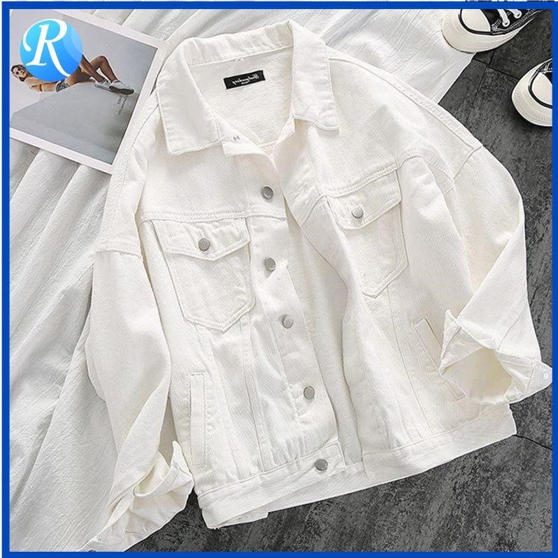 เสื้อแจ็กเก็ตยีนลําลอง ตัวสั้น สีดํา และสีขาว แฟชั่นฤดูใบไม้ผลิ และฤดูใบไม้ร่วง สําหรับผู้หญิง