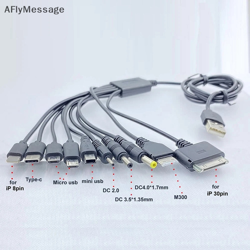 Afl 10 In 1 สายชาร์จ USB ทั่วไป เข้าได้กับโทรศัพท์มือถือ ลําโพง เครื่องเล่น MP3 และอื่น ๆ