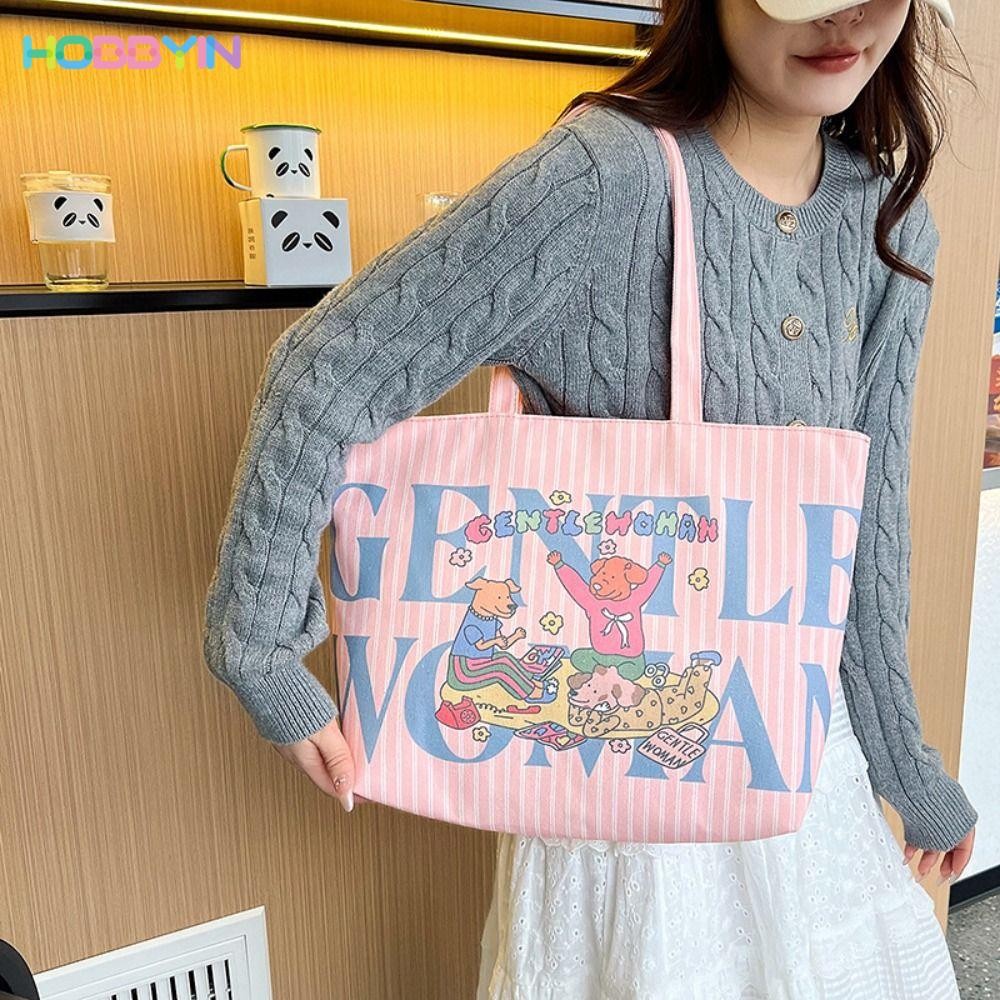 HOBBYIN กระเป๋าสะพายไหล่ กระเป๋าถือลําลอง ผ้าแคนวาส พิมพ์ลายการ์ตูน น้ําหนักเบา จุของได้เยอะ สีสันสดใส แฟชั่นสําหรับสตรี