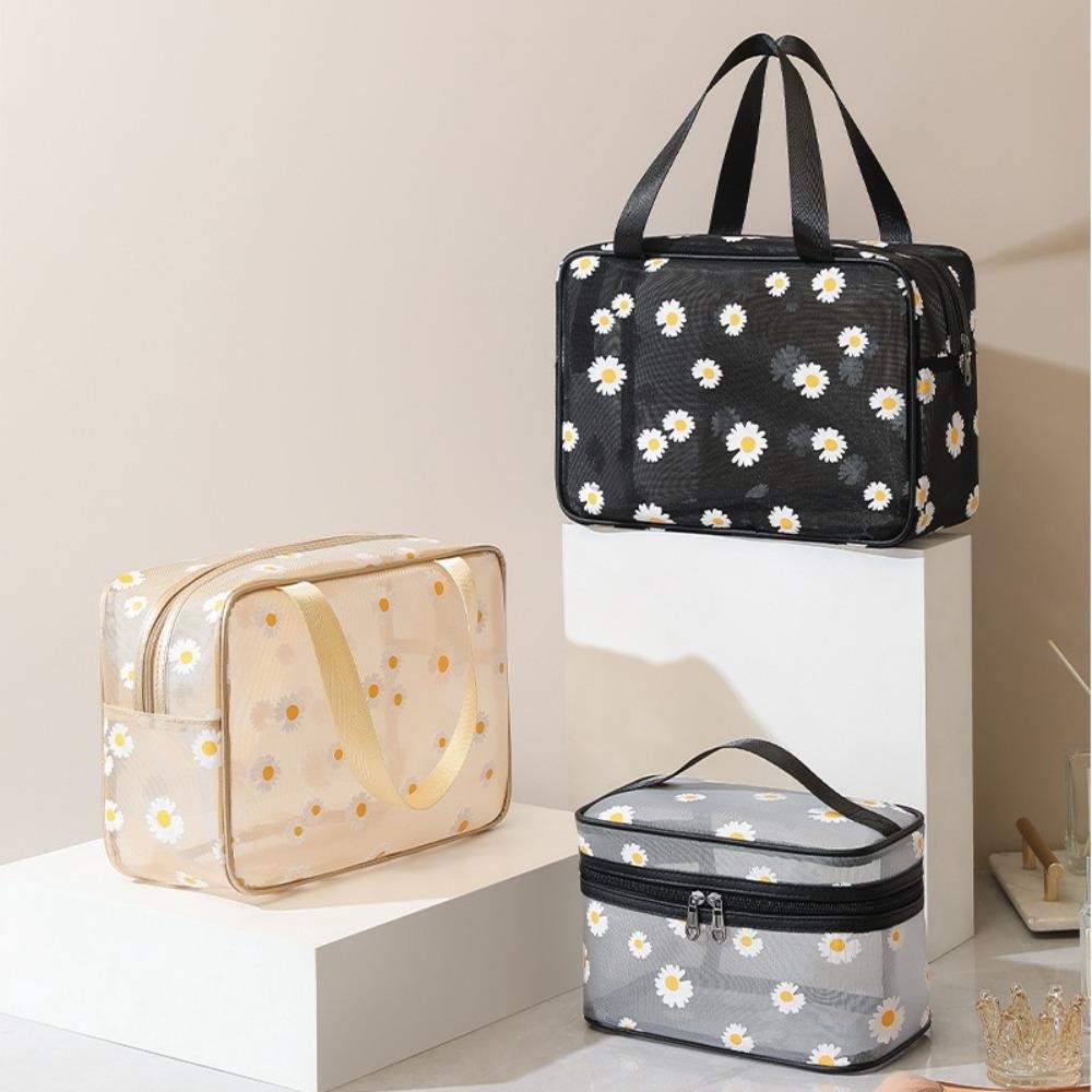 COOLSO Wash Bag, Mesh Lightweight Makeup Bag, กระเป๋าเครื่องสําอาง Daisy Flower ความจุขนาดใหญ่ ราคา ถูกที่สุด ดีลบีเคเค แกลเลอรีภาพที่ 4