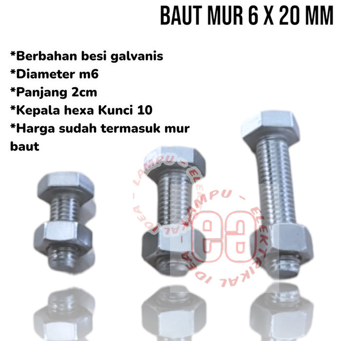 น็อตสลักเกลียว 6 x 20 / m6 x 20 น็อตสลักเกลียวสังกะสี / bmp m6 x 20