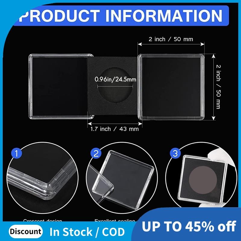 20 ชิ้น Silver Dollar Coin Holder, 2 x 2 Half Dollar Coin Holder เหรียญแคปซูลเหรียญ Snap พลาสติกผู้ถ