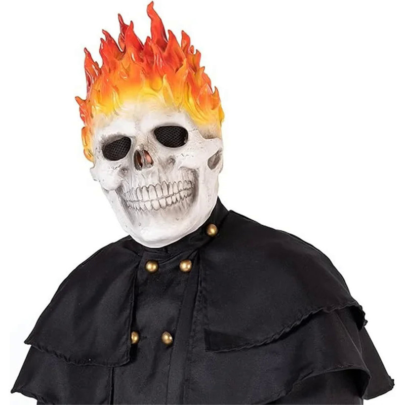 Ghost Rider Mask Halloween Horror Flame Skull Mask Scary Skeleton Zombie Spooky Knight Creepy Demon 