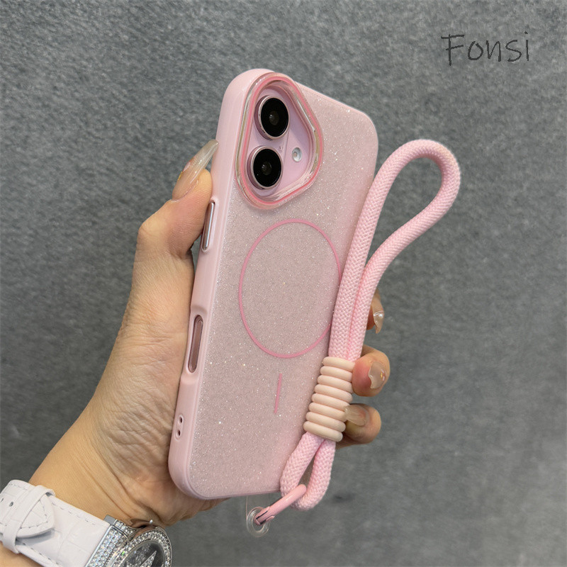 หรูหราแป้งglitter Magsafeฝาหลังพร้อมเชือกเส้นเล็กสําหรับiPhone 16 15 14 Plus 13 12 11 Pro Max