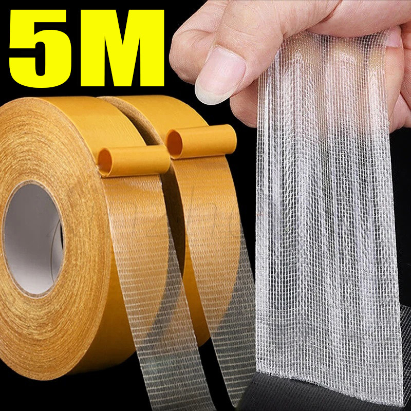 5 ม้วน Utra Strong Mesh Grid Tape - เทปกาวไร้ร่องรอยสองด้าน - แพทช์ซ่อมในครัวเรือน - Heavy Duty, กันน้ํา, ทนทาน