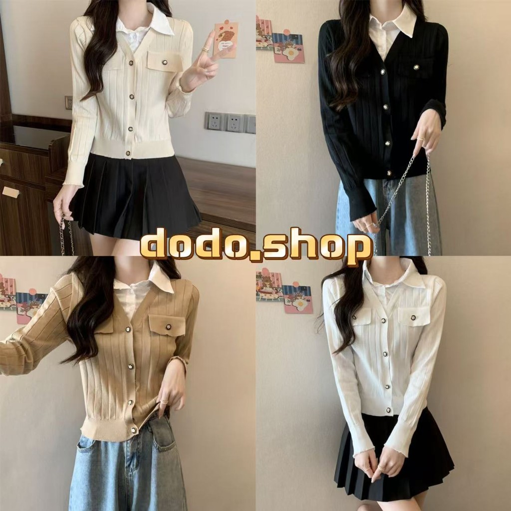 DODO*พร้อมส่ง*เสื้อคลุมแขนยาวคอปก สีพื้น กระดุมเก๋ ผ้าไหม พรมนุ่มๆแต่งกระเป๋าให้ที่อก(86108)