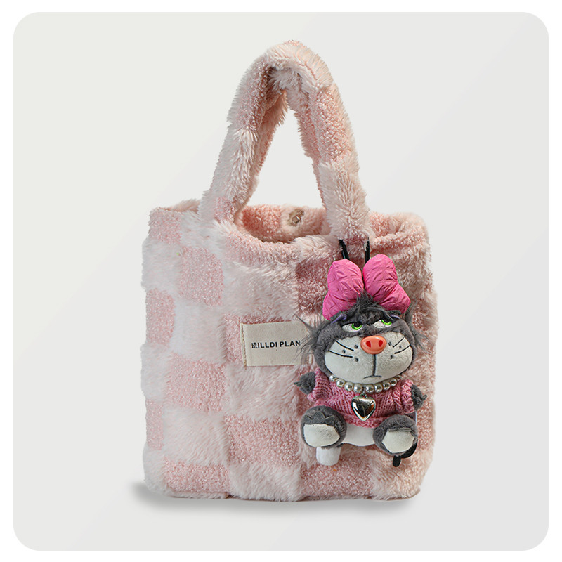 Evertoner Girls Cute Blue Dress Bow Lucifer Cat Plush Doll Key Chain จี้ห้อยกระเป๋า