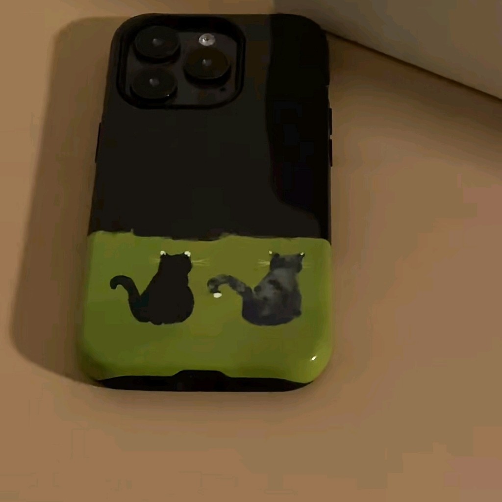 ทั้งคืนแชทแมว เคสโทรศัพท์สไตล์เกาหลี Ins สำหรับ iPhone 16/15/14/12/13/11/Pro Max XR XS Max เคสแข็ง สวยงาม 16 15 14 Plus 16 15 14 13 12 11 Pro เคสแข็งกันกระแทก สองชั้น