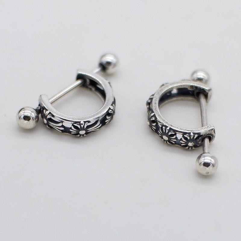 Chrome Hearts ต่างหูเงินแท้ เกรด 925 รูปตัว C ประดับสกรู รูปดอกไม้ สไตล์เรโทร สําหรับผู้ชาย