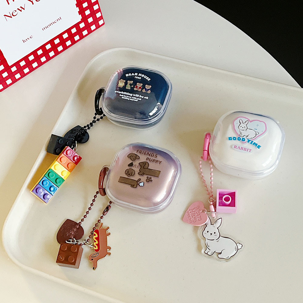 เคสหูฟัง แบบใส ลายการ์ตูนสุนัข พร้อมจี้ สไตล์เกาหลี สําหรับ Samsung Galaxy Buds 2 Pro Galaxy Buds Live FE