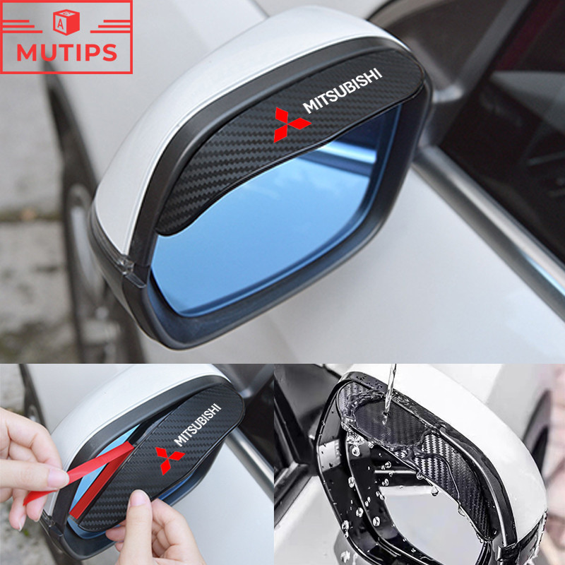 Mitsubishi 2 ชิ้น กระจกมองหลังรถยนต์คิ้วกันฝน คาร์บอนไฟเบอร์ ที่บังแดด Xpander Cross Triton Grandis Attrage Mirage Outlander Pajero Sport ASX