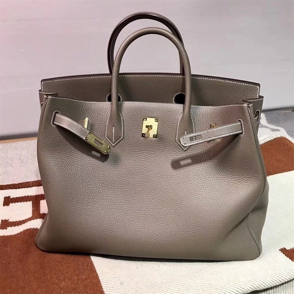 [จํากัดจํานวนจํากัด] Birkin40 กระเป๋าแพลตตินัม หนังวัวแท้ หัวเข็มขัดสีทอง สีกากี เหมาะกับทุกเพศ 2024