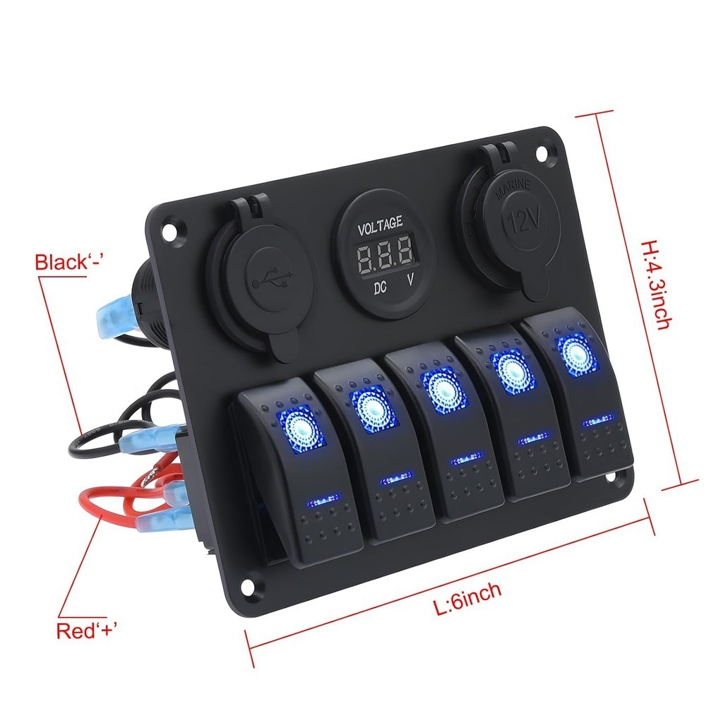 แผงสวิตช์ไฟ LED 4 5 6 ดวง อะลูมิเนียม กันน้ํา พร้อมซ็อกเก็ต USB 3.1A โวลต์มิเตอร์ 12V สําหรับรถยนต์ รถบรรทุก เรือ RV - รูปที่ 6