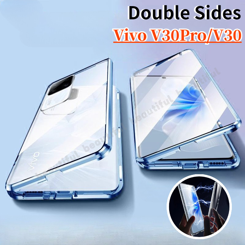 สองด้านกระจกนิรภัยvivo V30 Proเคสโทรศัพท์สําหรับVivo V30 V30Pro V 30 V40 V40Pro V29Lite VivoV30 5Gแม่เหล็กกระจกนิรภัยกรณีคลุมทั้งหมดกล้องปกป้องกันกระแทกฝาครอบ