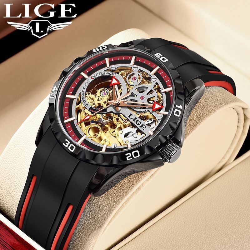 Lige Brand Watch LG89113 นาฬิกาข้อมืออัตโนมัติ มัลติฟังก์ชั่น กันน้ํา สําหรับผู้ชาย