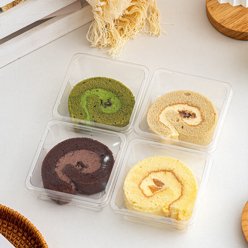 กล่องพลาสติก 9x9cm พร้อมฝาปิด W01 ไม่มาพร้อมสติ๊กเกอร์ กล่องเค้กโรล แยมโรล แพคละ 20ใบ - รูปที่ 4