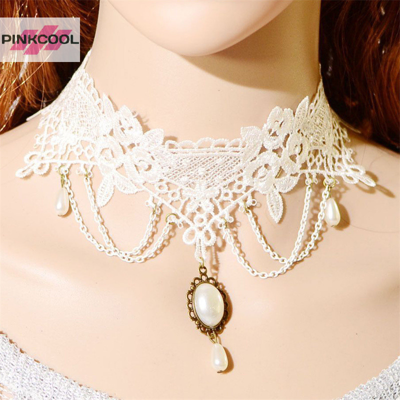 Pinkcool สร้อยคอโชคเกอร์ ลูกไม้ สีดํา เซ็กซี่ เครื่องประดับฮาโลวีน สําหรับผู้หญิง