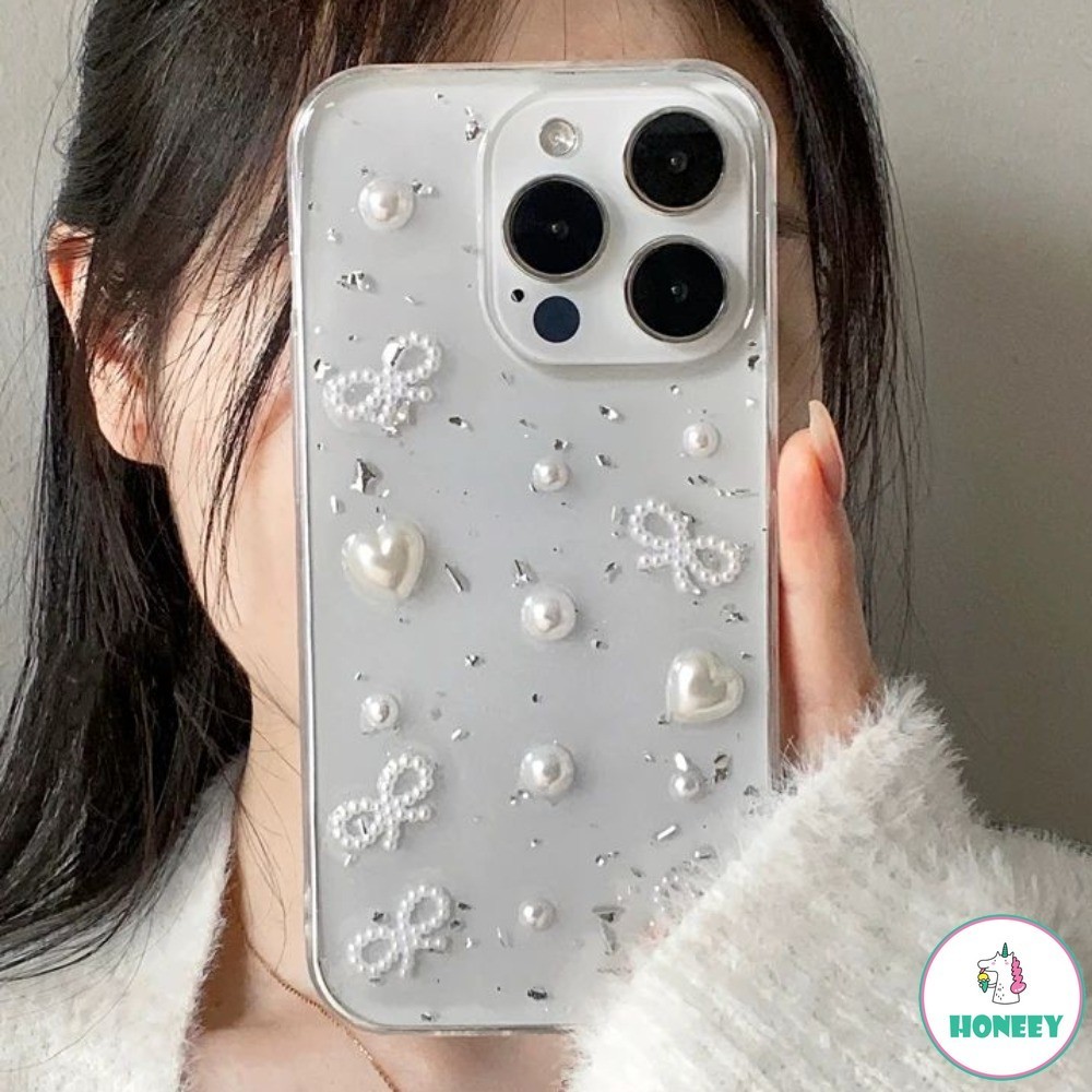 เคสโทรศัพท์มือถือ ซิลิโคนนุ่ม ใส แต่งโบว์ ผีเสื้อ 3D ฟอยล์สีเงิน สําหรับ IPhone 15 14 13 12 11 Pro Max XR X XS 7 8 Plus