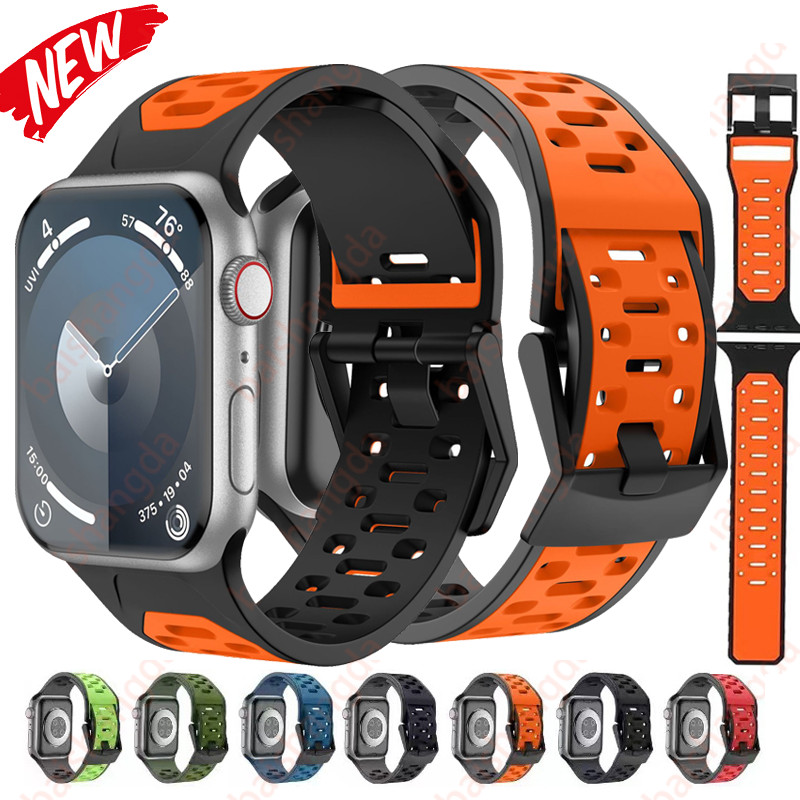 สายนาฬิกาข้อมือซิลิโคน ระบายอากาศ สองสี สําหรับ iWatch Band Ultra1 2 49 มม. Series 9 8 7 45 มม. iWatch 6 5 4 SE 44 มม. 42 มม.