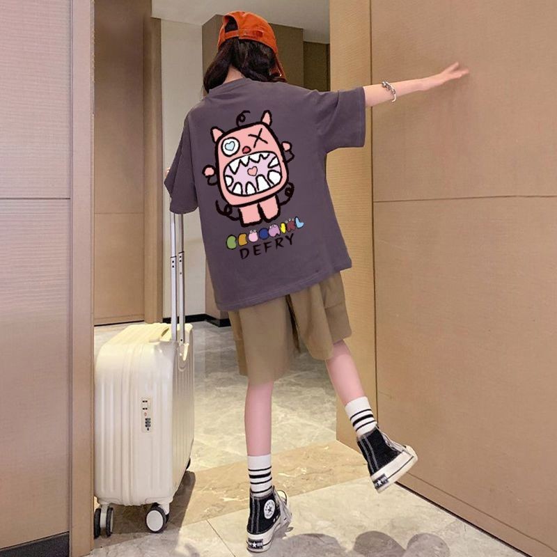 [Teens Tshirt] เสื้อยืดแขนสั้น ผ้าฝ้าย 100% ทรงหลวม สไตล์เกาหลี สําหรับเด็กผู้หญิง (16-51 กก.)