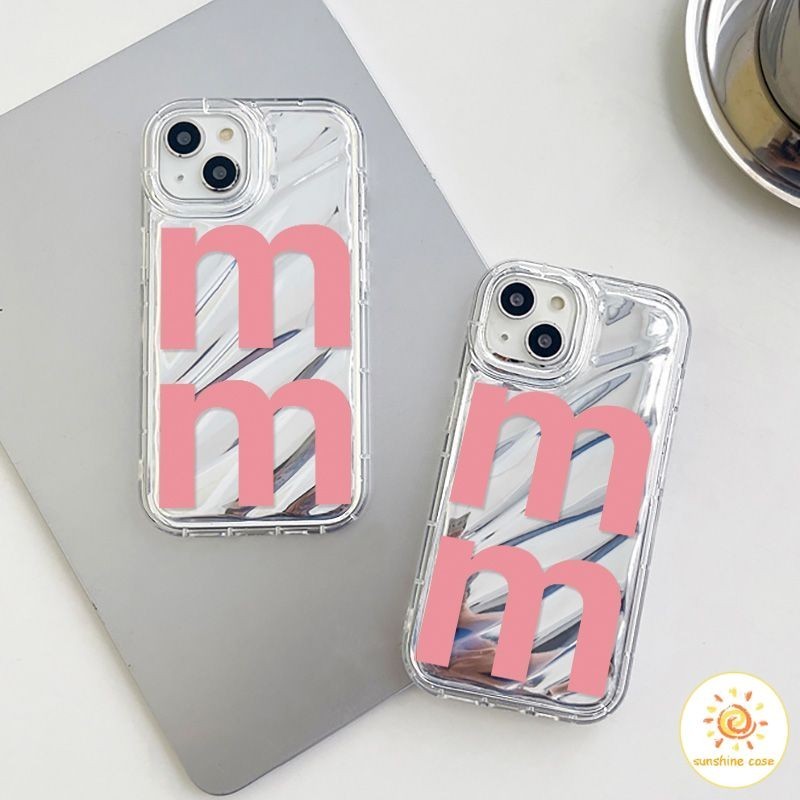 [ส่วนลด]เคสโทรศัพท์เลเซอร์ตัวอักษรMสีชมพูเรียบง่าย เคส ไอโฟน 11 For iPhone12 13 14 15 Pro MAX X XS XR XS 7 8 Plus SE2020