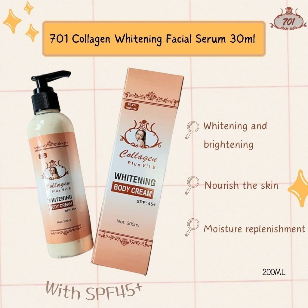 701 Collagen Plus Vit E Whitening Body Cream 200ML SPF 45+ (ไม่มีกล่อง)