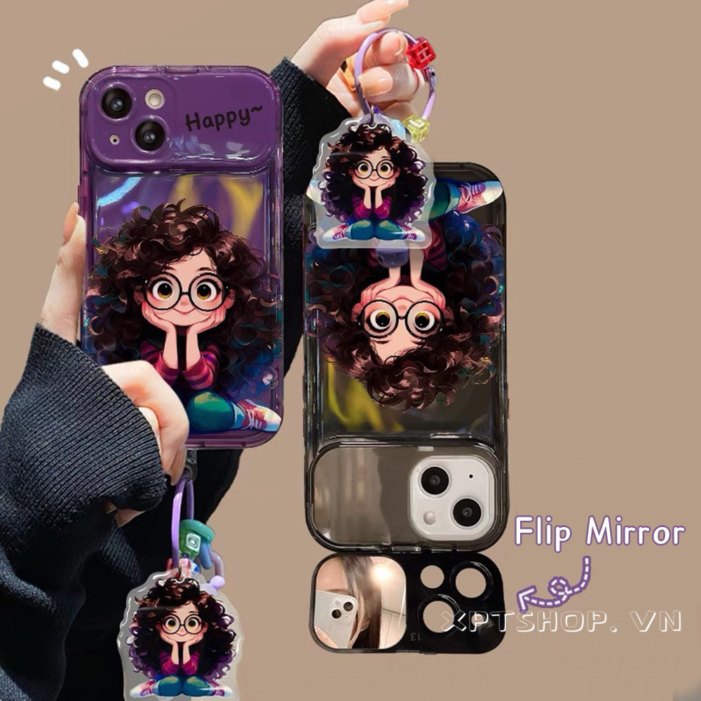 สาวคลื่น + จี้เคสโทรศัพท์สําหรับ ไอโฟน 17โปรแม็กซ์ 16บวก 15 14 13 12 11ครอบคลุมเต็มรูปแบบกันกระแทกพลิกกระจกพับยึดปก