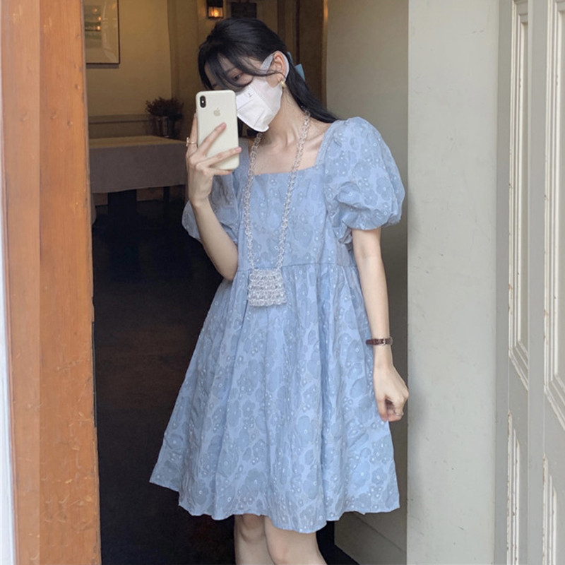 ชุดเดรส ผ้าแจ็คการ์ด ผ้ากํามะหยี่ คอสี่เหลี่ยม สไตล์ฝรั่งเศส แฟชั่นฤดูใบไม้ผลิ และฤดูร้อน สําหรับผู้หญิง