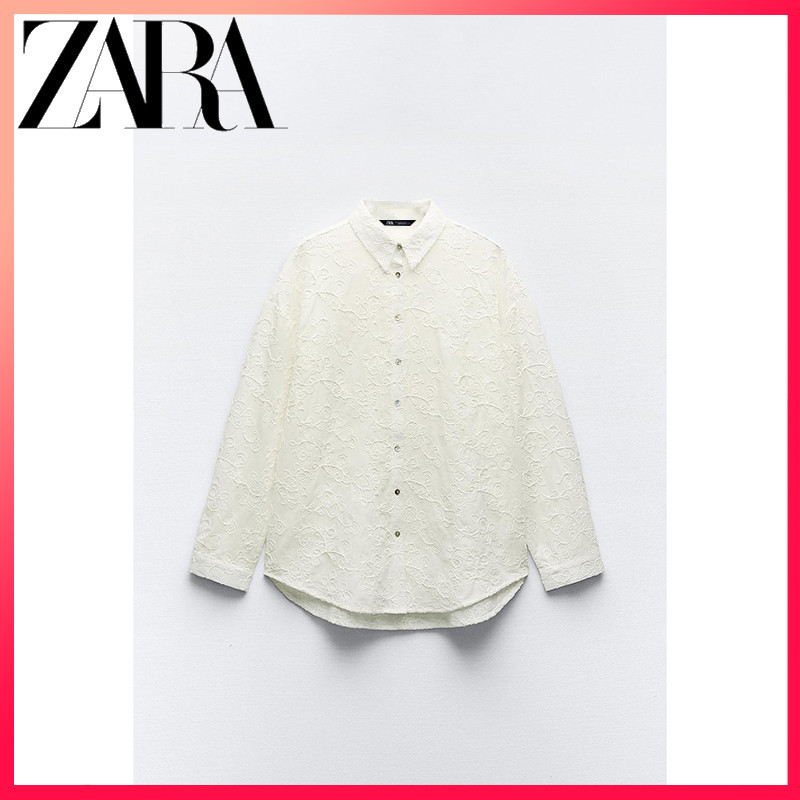 Zara เสื้อเชิ้ต ปักลาย ทรงหลวม แฟชั่นฤดูใบไม้ผลิ สําหรับผู้หญิง