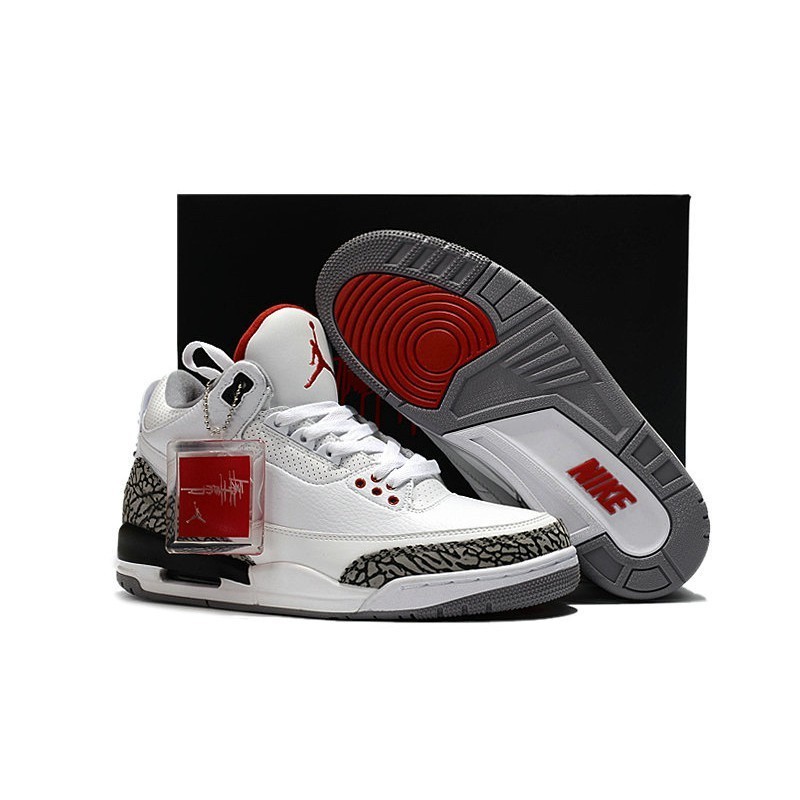 Nike Air Jordan 3 (III) Retro JTH NRG สีขาว สีเทา สีแดง 2018