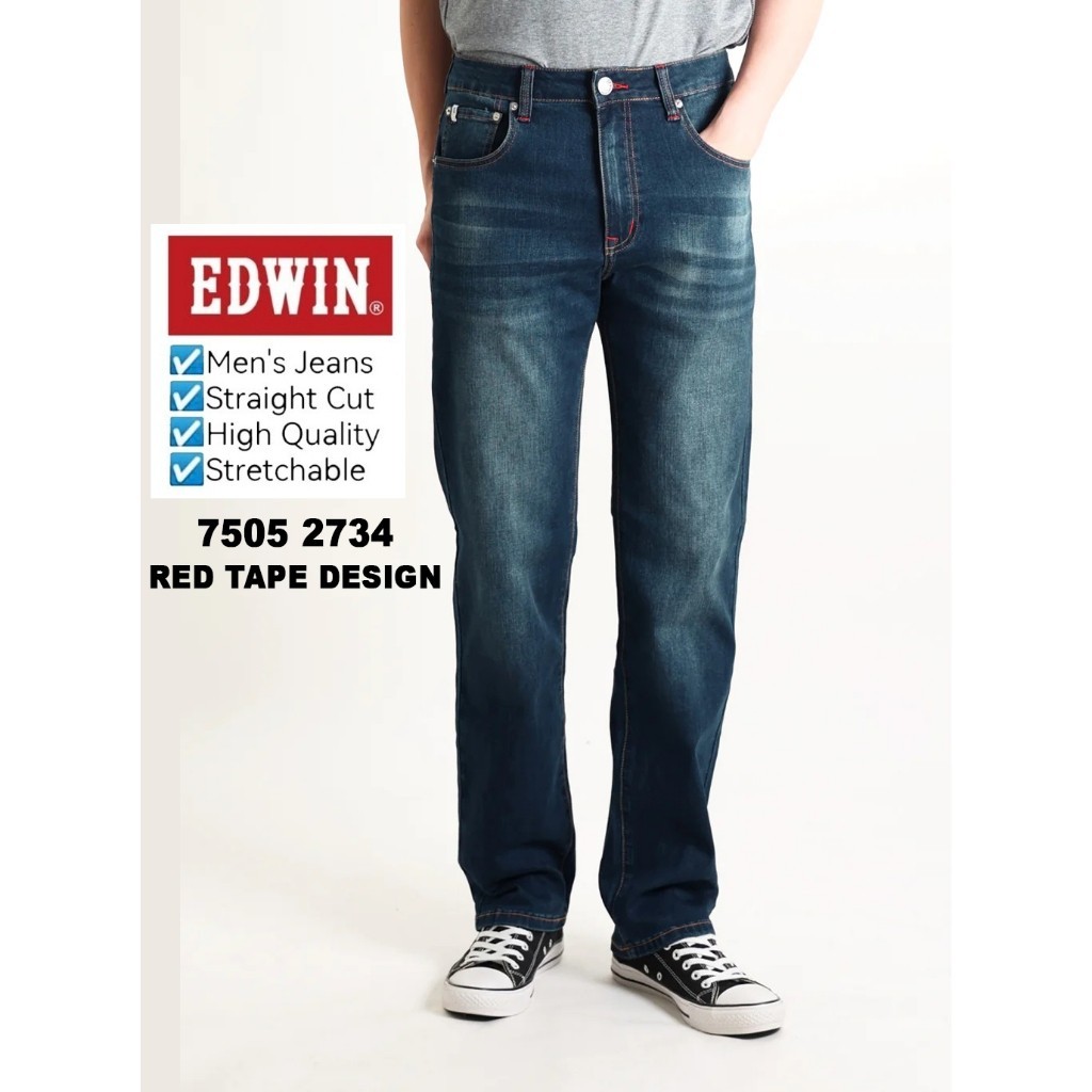 EDWIN JEANS 505 (7505 2734) (ตัดทะลุ) การออกแบบแท็กสีแดง TERBARU, EDISI 2024