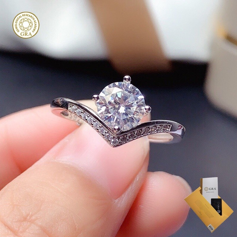 (มีใบรับรอง Gra) Moissanite V Ring มงกุฎแฟชั่นสตรี