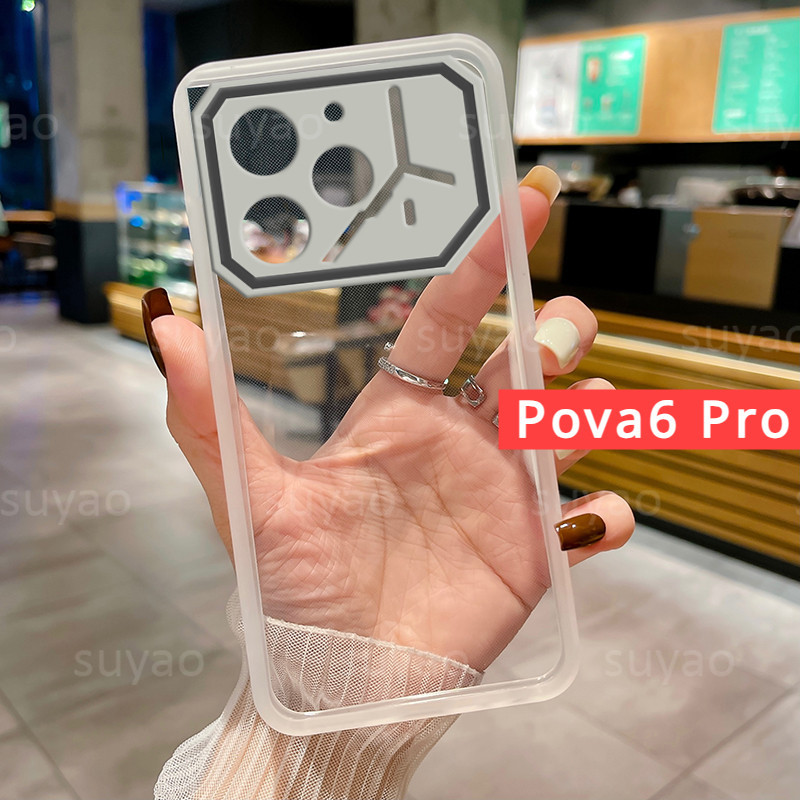 สําหรับ Tecno Pova 6 Neo 6Neo 6Pro Pro 5G 2024 เคสโทรศัพท์ปลอกบางใสนุ่มคู่ Pova6Neo Pova6Pro Shell เลนส์กันกระแทก TPU ซิลิโคนชุบกันชนโปร่งใสปกหลัง