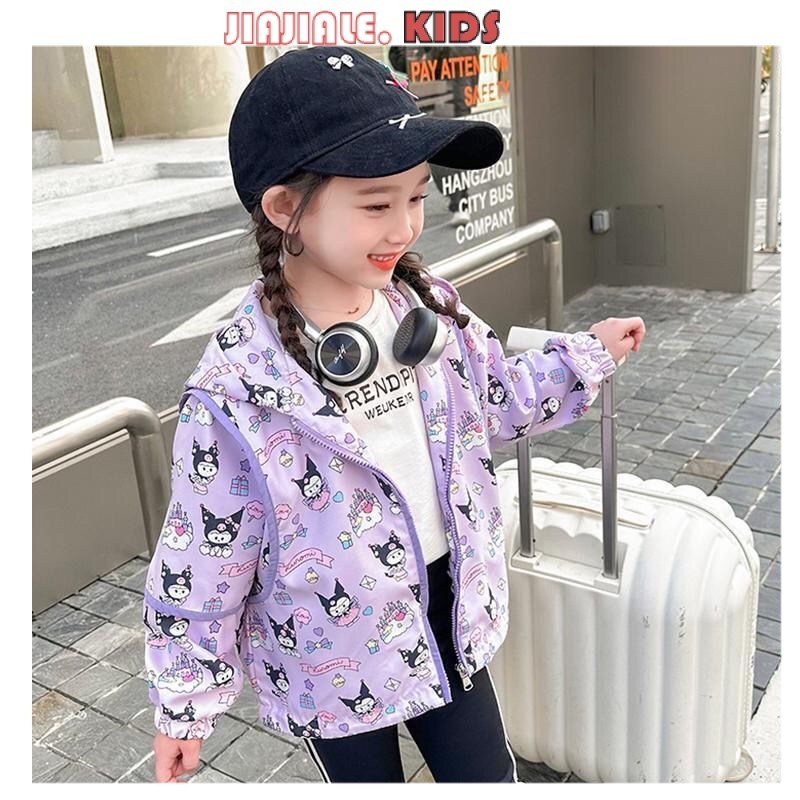 เสื้อแจ็กเก็ตคุโรมิ มีฮู้ด กันลม แฟชั่นฤดูใบไม้ผลิ สําหรับเด็กผู้หญิง อายุ 1-10 ปี