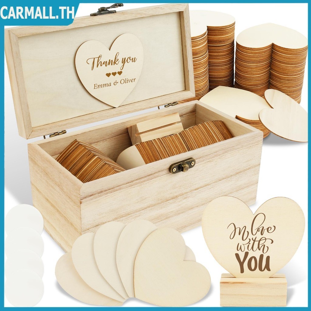 Guest Book Box Wedding Guest Book ทางเลือกชุด 100 หัวใจไม ้ ขาตั ้ งป ้ ายหัวใจและ 4 กาว SHOPSBC5380