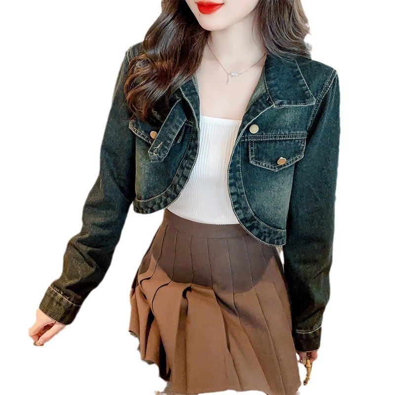 NINGFASHION เสื้อแจ็กเก็ตยีนสั้น   ทรงสลิมฟิต สําหรับผู้หญิง รุ่น W0811