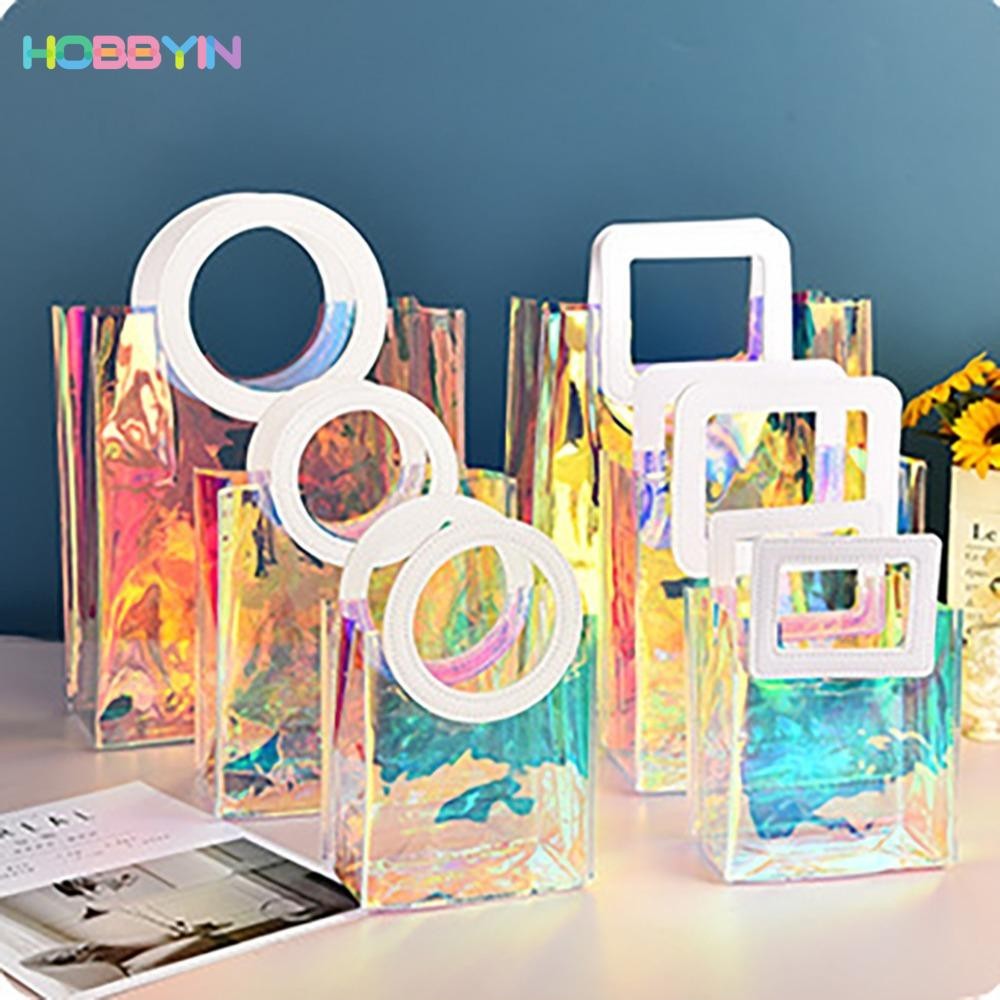HOBBYIN กระเป๋าช้อปปิ้ง PVC ใส ทรงโท้ท หูหิ้ว ทรงกลม ทรงสี่เหลี่ยม สําหรับของขวัญ
