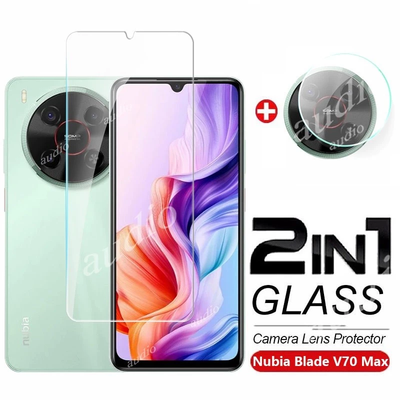 Nubia V80 Max 4G Nubia V70 Max 4G 2In1 กระจกนิรภัยแบบเต็มหน้าจอป้องกันฟิล์มกล้องสําหรับ ZTE Blade V70 Max BladeV70 Max 4G 2025 โทรศัพท์ป้องกันหน้าจอฟิล์มสําหรับ ZTE Nubia V70 Max 70Max 4G