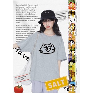 พร้อมส่ง🚀เสื้อยืดแขนสั้นพิมพ์ลายแมวสำหรับผู้หญิงฤดูร้อนปี 20…