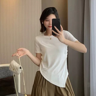 เสื้อสีขาว แฟชั่น เกาหลี ออกงาน รัดรูป ทํางาน สาวอวบ ไปทะเล เสื้อ oversize ผู้หญิง เสื้อสีดํา