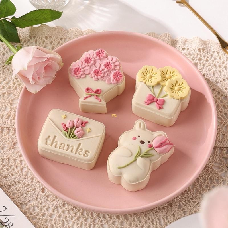 Yu ขนมไหว้พระจันทร์พลาสติก Moulds แม่พิมพ์ขนมไหว้พระจันทร์ธีมกลางฤดูใบไม้ร่วง DIY อุปกรณ์ครัวเบเกอรี่
