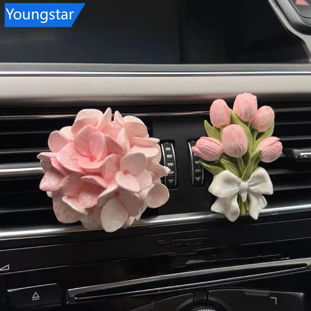 FYY คลิปน้ําหอมรถดอกไม้ทิวลิป Air Outlet น้ําหอมปรับอากาศในรถยนต์ Peach Blossom Aroma Diffuser อุปกรณ์ตกแต่งรถยนต์ Fresh Air